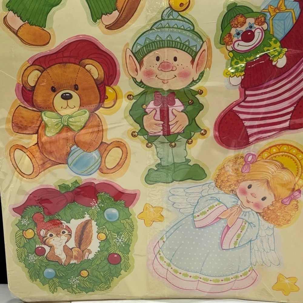 Vintage Eureka Christmas 12 pc Decorating Kit Santa Elf Snowman Around 6-9